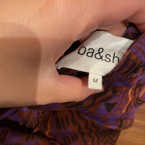 ba&sh / Mia Sheer Ruffled geometric purple silk Top M - Picture 9 of 10